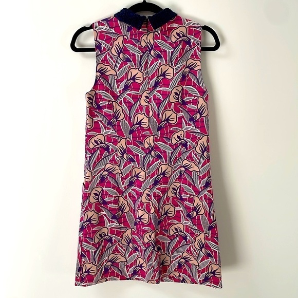 Club Monaco Floral Mini Dress Sleeveless Knit Crochet Collar Silk Pink 00 - Picture 5 of 13